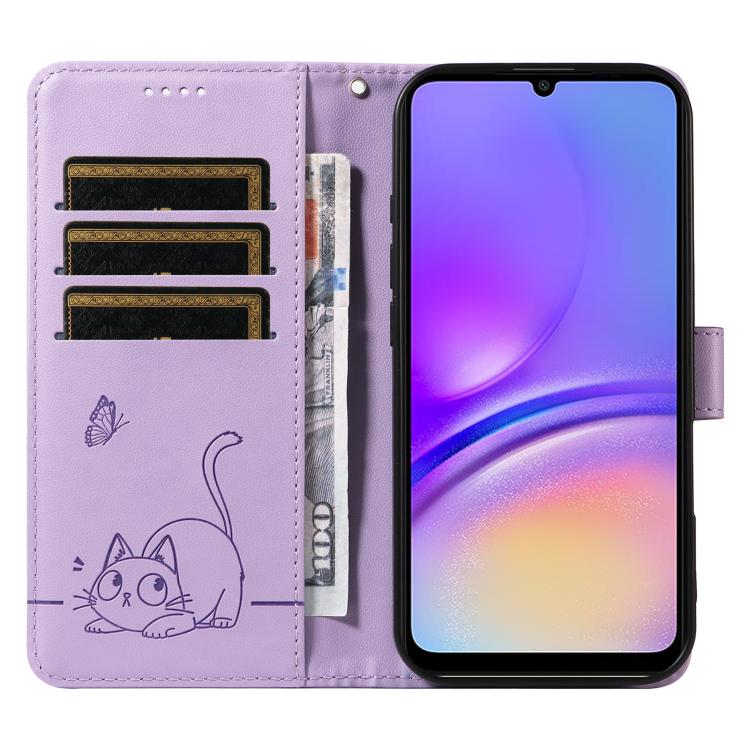 For Samsung Galaxy A07 5G Adorable Cat Embossed Pattern Flip Leather Phone Case