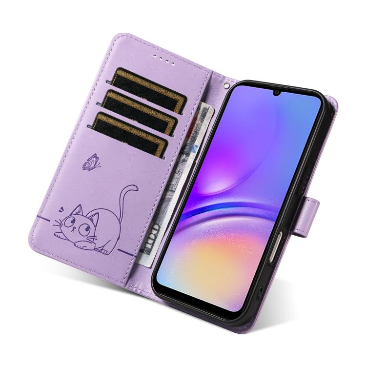 For Samsung Galaxy A07 5G Adorable Cat Embossed Pattern Flip Leather Phone Case