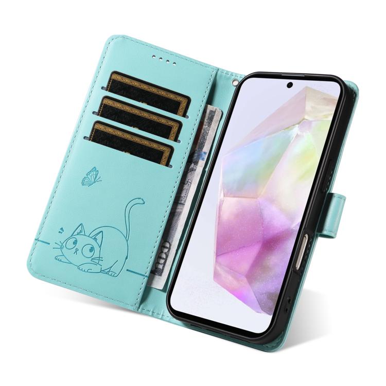 For Samsung Galaxy A36 5G / M56 5G Adorable Cat Embossed Pattern Flip Leather Phone Case
