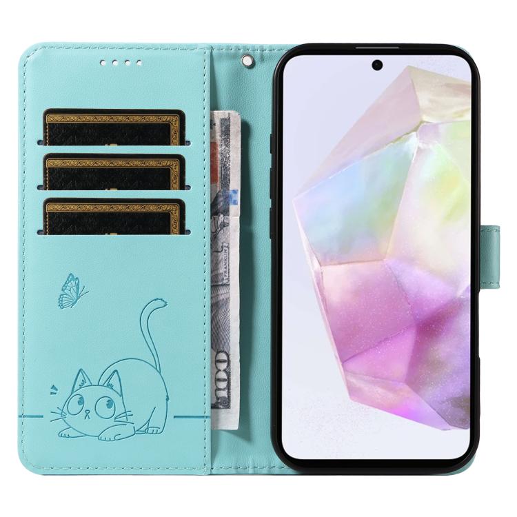 For Samsung Galaxy A56 5G Adorable Cat Embossed Pattern Flip Leather Phone Case