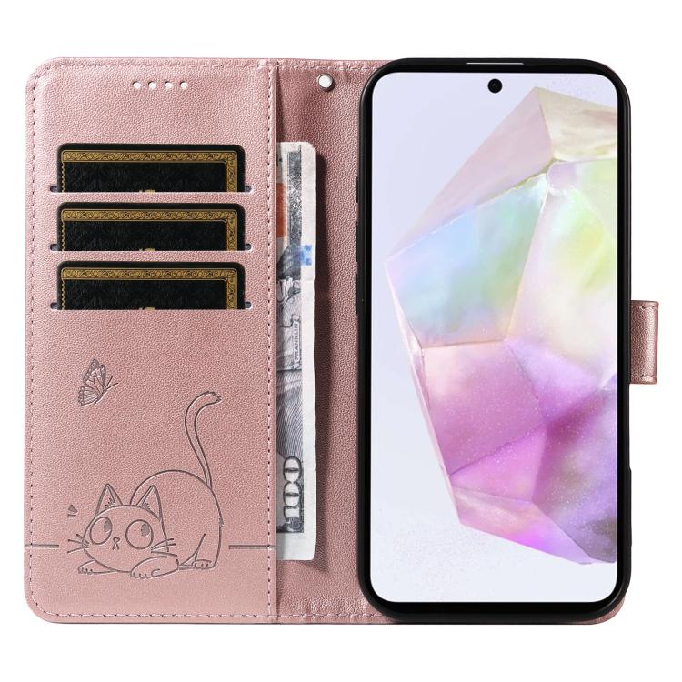 For Samsung Galaxy A56 5G Adorable Cat Embossed Pattern Flip Leather Phone Case