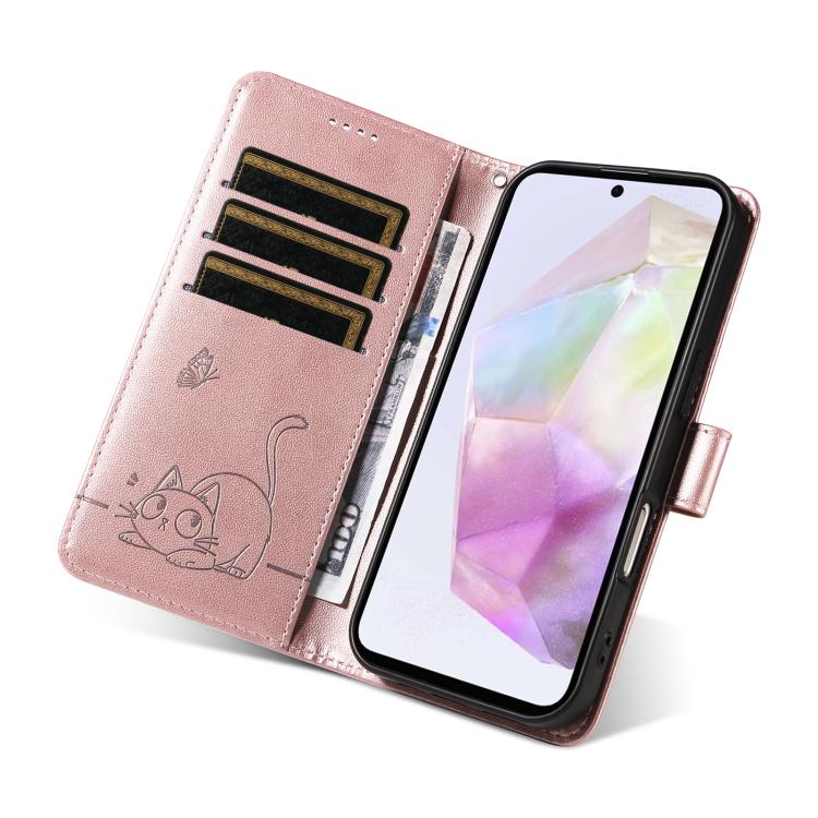 For Samsung Galaxy A56 5G Adorable Cat Embossed Pattern Flip Leather Phone Case