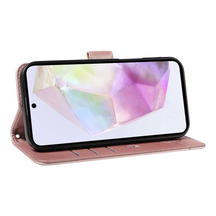 For Samsung Galaxy A56 5G Adorable Cat Embossed Pattern Flip Leather Phone Case