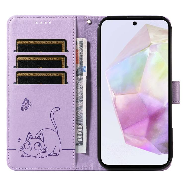 For Samsung Galaxy A56 5G Adorable Cat Embossed Pattern Flip Leather Phone Case