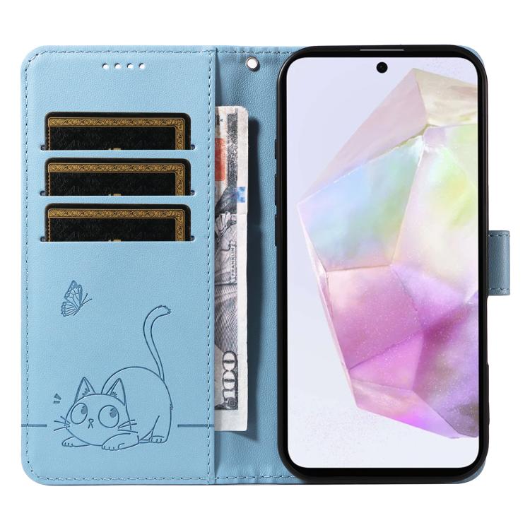 For Samsung Galaxy A56 5G Adorable Cat Embossed Pattern Flip Leather Phone Case