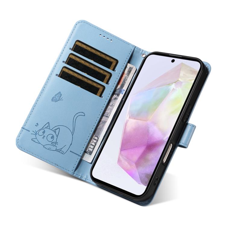 For Samsung Galaxy A56 5G Adorable Cat Embossed Pattern Flip Leather Phone Case