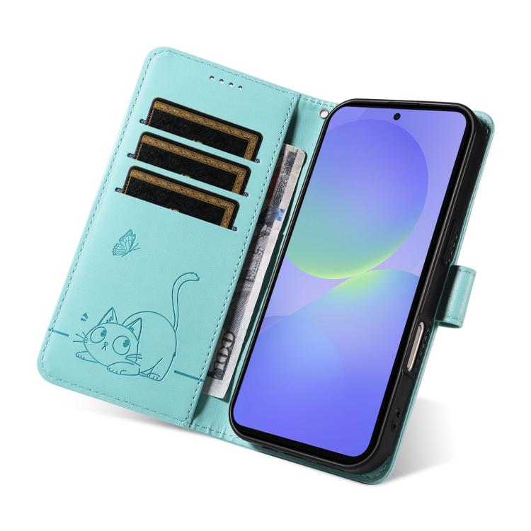For Samsung Galaxy A37 5G Adorable Cat Embossed Pattern Flip Leather Phone Case