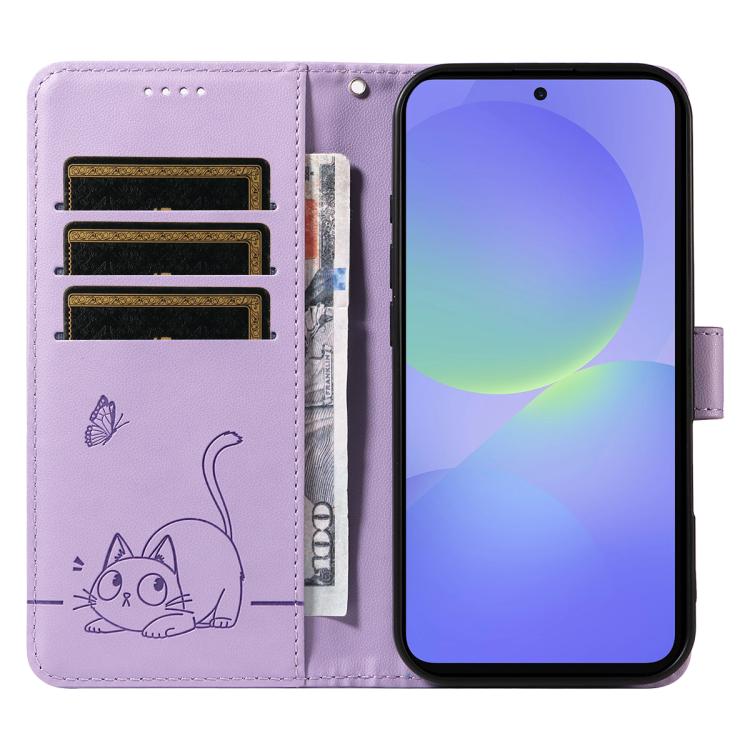 For Samsung Galaxy A37 5G Adorable Cat Embossed Pattern Flip Leather Phone Case