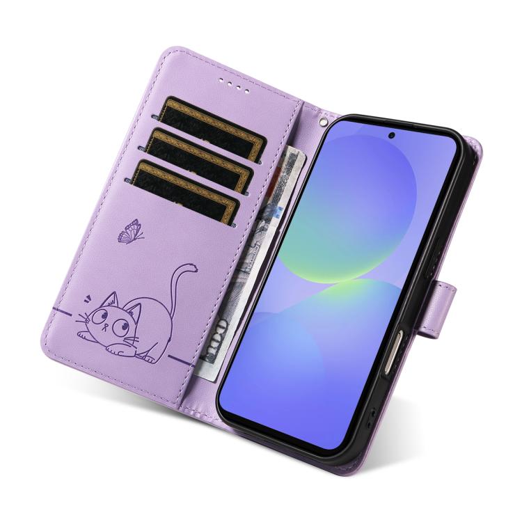 For Samsung Galaxy A37 5G Adorable Cat Embossed Pattern Flip Leather Phone Case