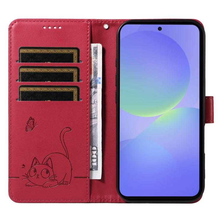 For Samsung Galaxy A37 5G Adorable Cat Embossed Pattern Flip Leather Phone Case