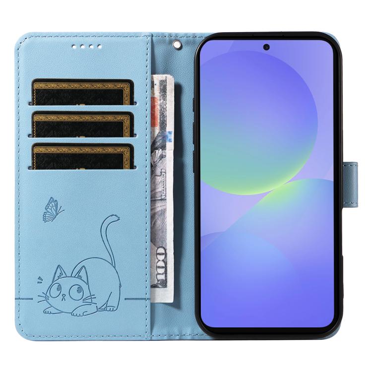 For Samsung Galaxy A37 5G Adorable Cat Embossed Pattern Flip Leather Phone Case