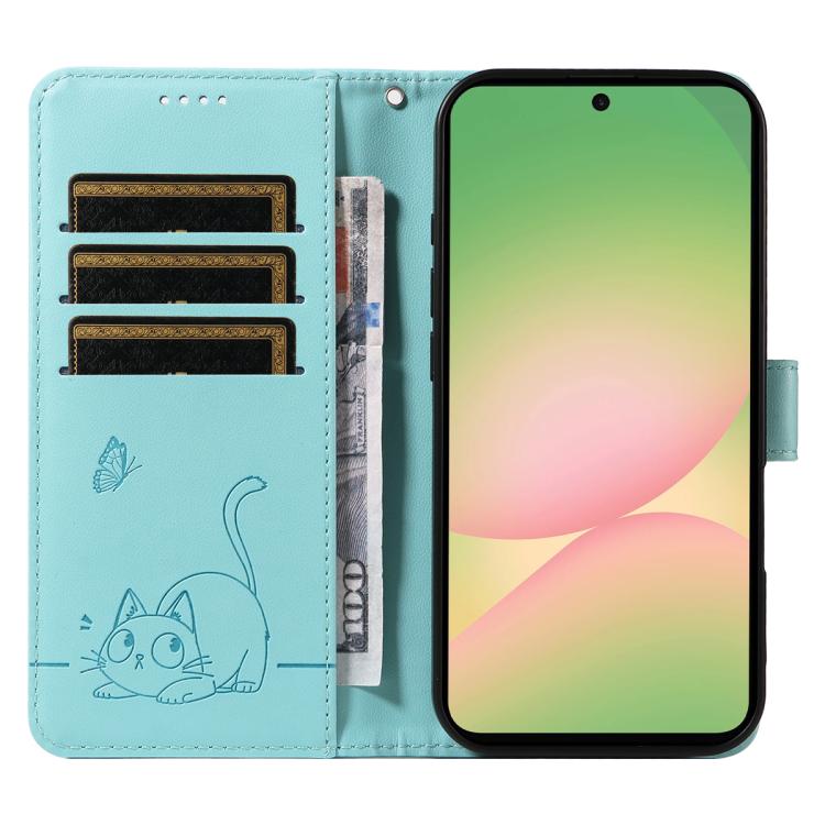 For Samsung Galaxy A57 5G Adorable Cat Embossed Pattern Flip Leather Phone Case