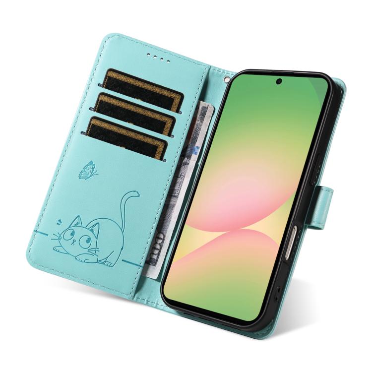 For Samsung Galaxy A57 5G Adorable Cat Embossed Pattern Flip Leather Phone Case