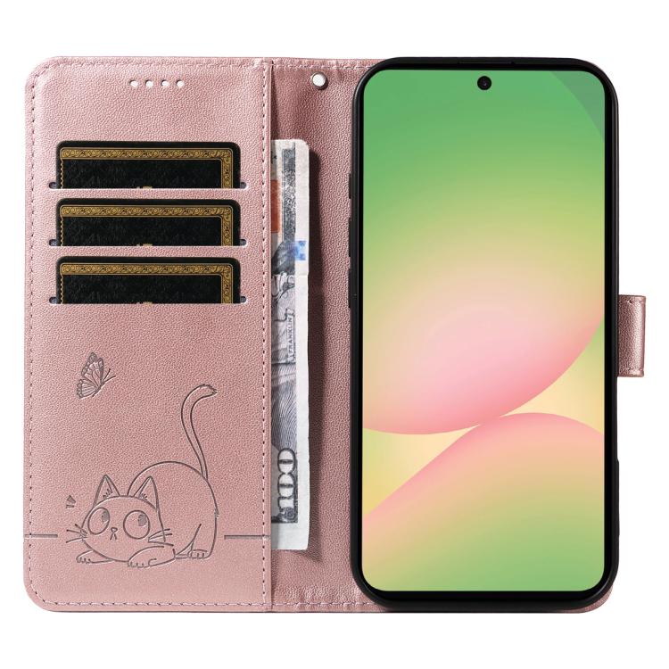 For Samsung Galaxy A57 5G Adorable Cat Embossed Pattern Flip Leather Phone Case