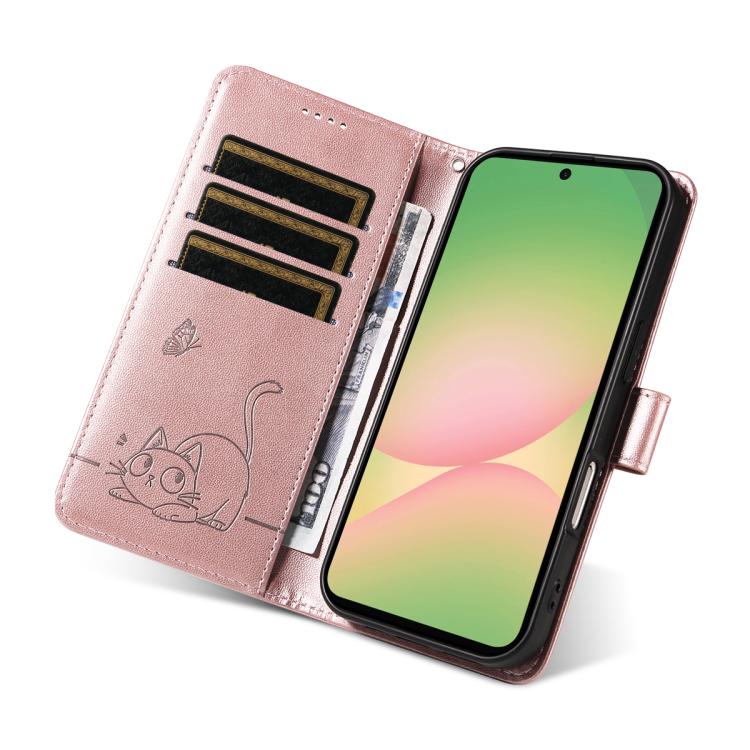 For Samsung Galaxy A57 5G Adorable Cat Embossed Pattern Flip Leather Phone Case