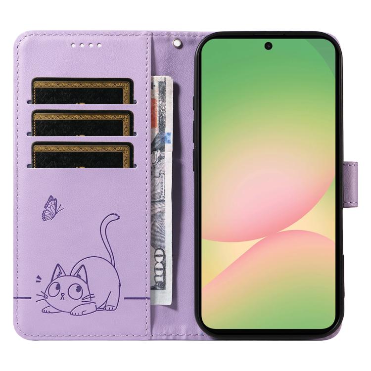 For Samsung Galaxy A57 5G Adorable Cat Embossed Pattern Flip Leather Phone Case
