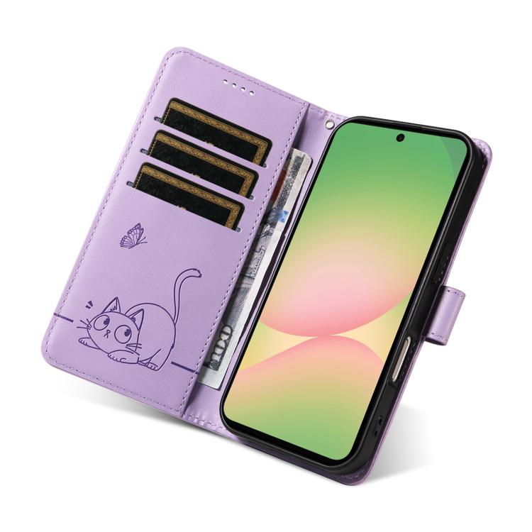For Samsung Galaxy A57 5G Adorable Cat Embossed Pattern Flip Leather Phone Case