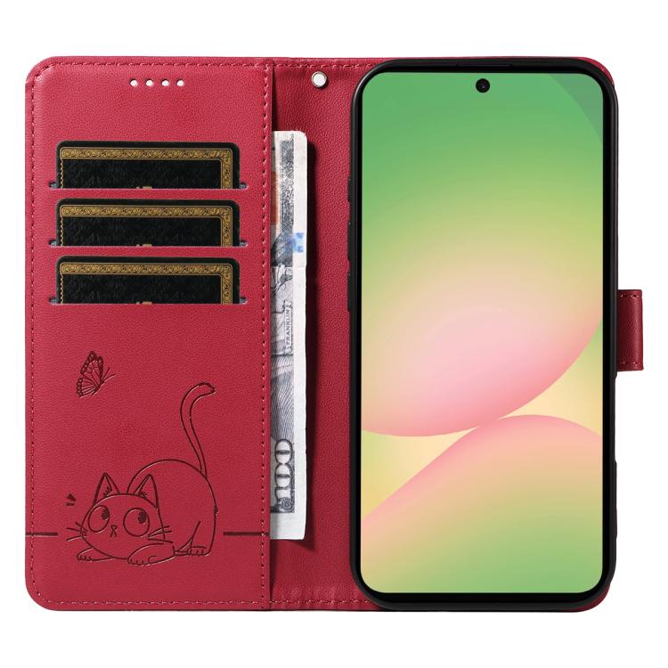 For Samsung Galaxy A57 5G Adorable Cat Embossed Pattern Flip Leather Phone Case