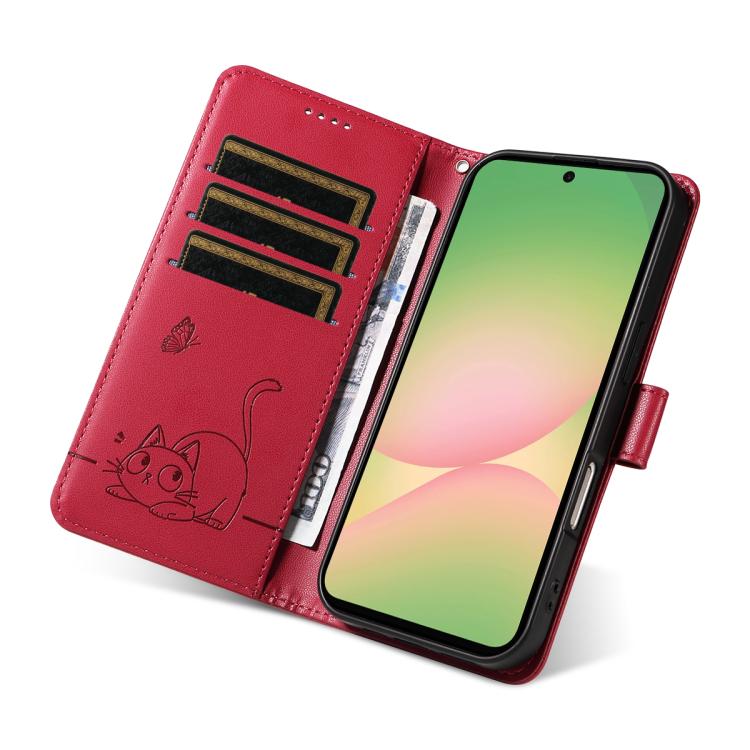 For Samsung Galaxy A57 5G Adorable Cat Embossed Pattern Flip Leather Phone Case