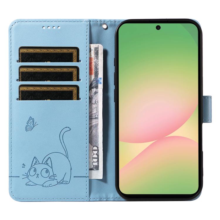 For Samsung Galaxy A57 5G Adorable Cat Embossed Pattern Flip Leather Phone Case