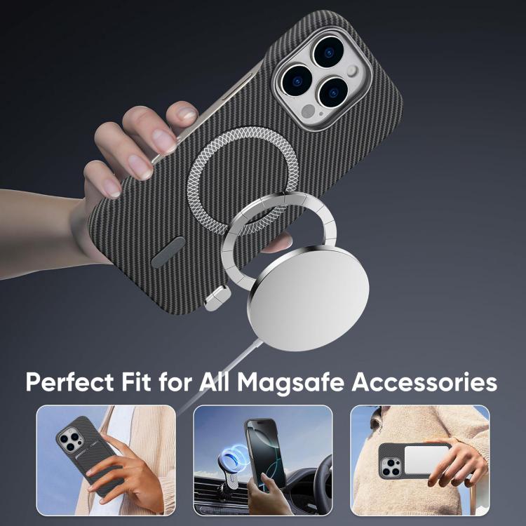 For iPhone 16 Carbon Fiber MagSafe Magnetic Card Holder Phone Case