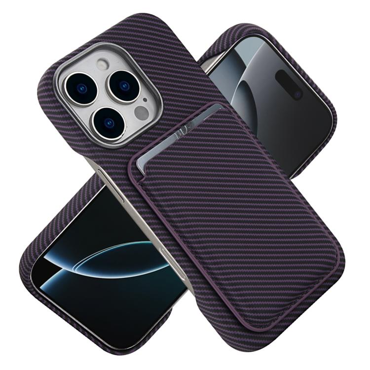 For iPhone 16 Carbon Fiber MagSafe Magnetic Card Holder Phone Case