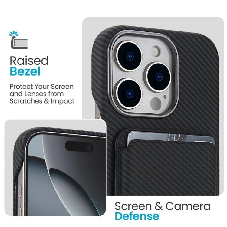 For iPhone 15 Plus Carbon Fiber MagSafe Magnetic Card Holder Phone Case
