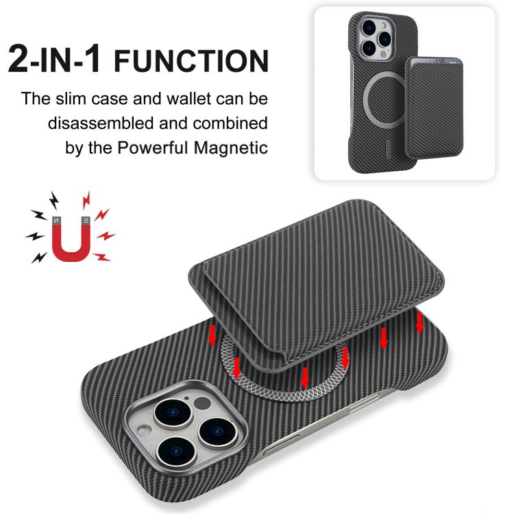 For iPhone 15 Carbon Fiber MagSafe Magnetic Card Holder Phone Case