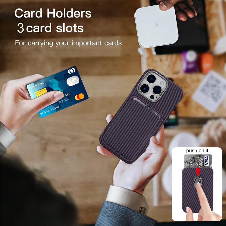 For iPhone 14 Plus Carbon Fiber MagSafe Magnetic Card Holder Phone Case