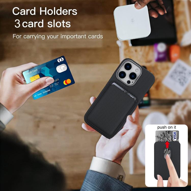 For iPhone 14 Carbon Fiber MagSafe Magnetic Card Holder Phone Case