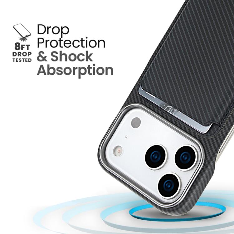 For iPhone 17 Pro Max Carbon Fiber MagSafe Magnetic Card Holder Phone Case