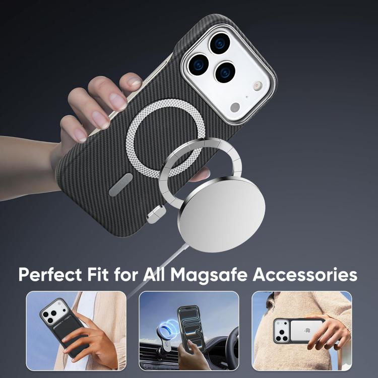For iPhone 17 Pro Max Carbon Fiber MagSafe Magnetic Card Holder Phone Case