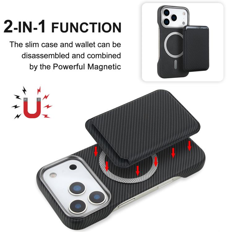 For iPhone 17 Pro Max Carbon Fiber MagSafe Magnetic Card Holder Phone Case