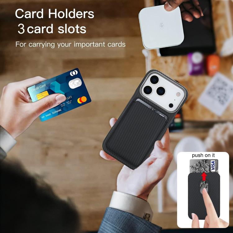 For iPhone 17 Pro Max Carbon Fiber MagSafe Magnetic Card Holder Phone Case