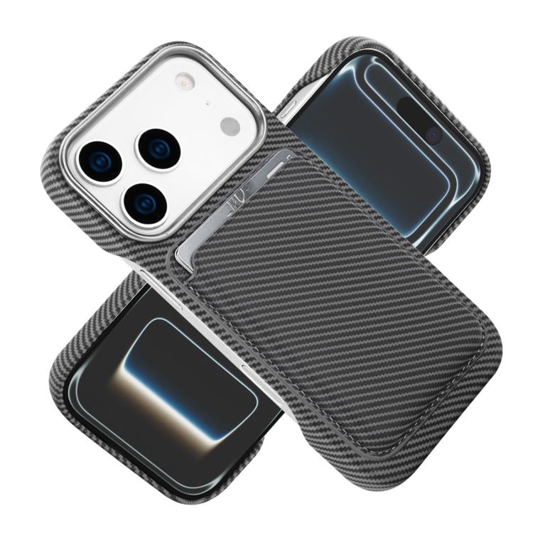 For iPhone 17 Pro Max Carbon Fiber MagSafe Magnetic Card Holder Phone Case
