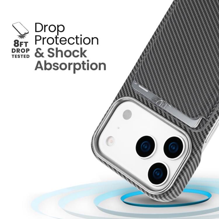 For iPhone 17 Pro Max Carbon Fiber MagSafe Magnetic Card Holder Phone Case