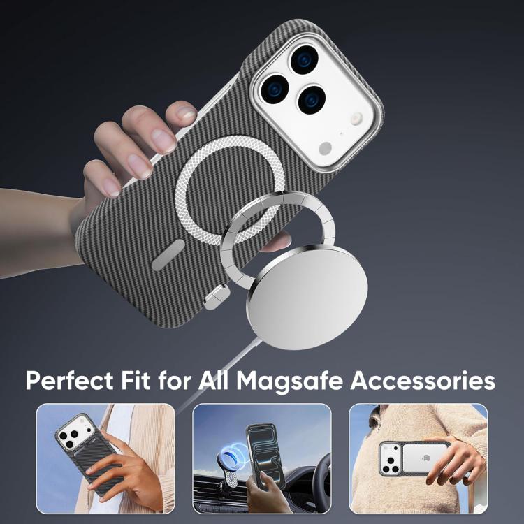 For iPhone 17 Pro Max Carbon Fiber MagSafe Magnetic Card Holder Phone Case