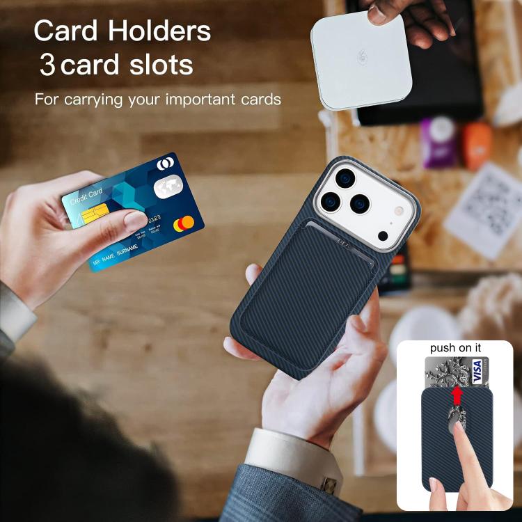 For iPhone 17 Pro Max Carbon Fiber MagSafe Magnetic Card Holder Phone Case