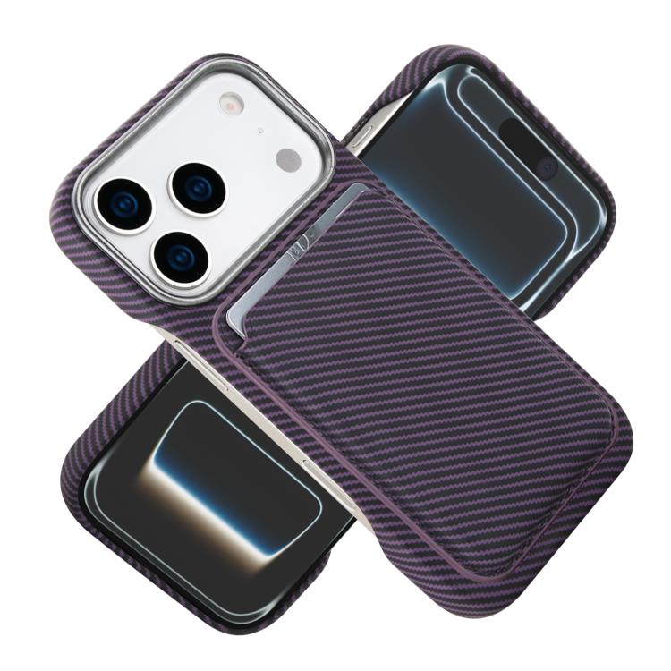 For iPhone 17 Pro Max Carbon Fiber MagSafe Magnetic Card Holder Phone Case