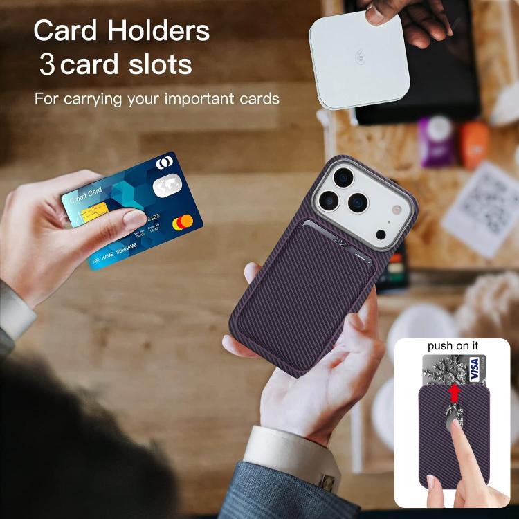 For iPhone 17 Pro Max Carbon Fiber MagSafe Magnetic Card Holder Phone Case