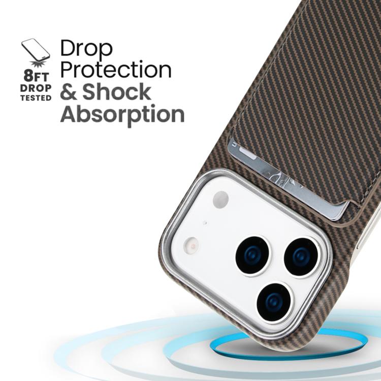 For iPhone 17 Pro Max Carbon Fiber MagSafe Magnetic Card Holder Phone Case