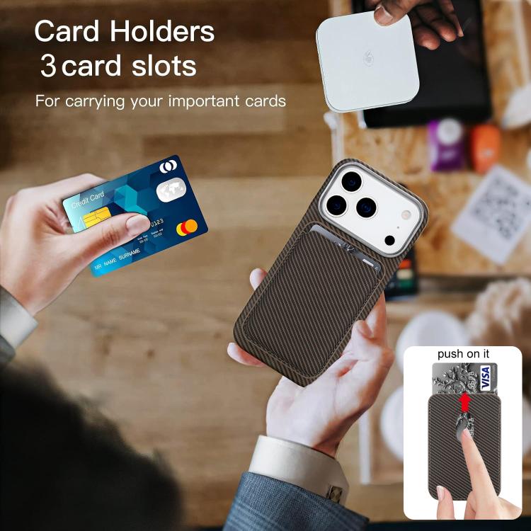 For iPhone 17 Pro Max Carbon Fiber MagSafe Magnetic Card Holder Phone Case