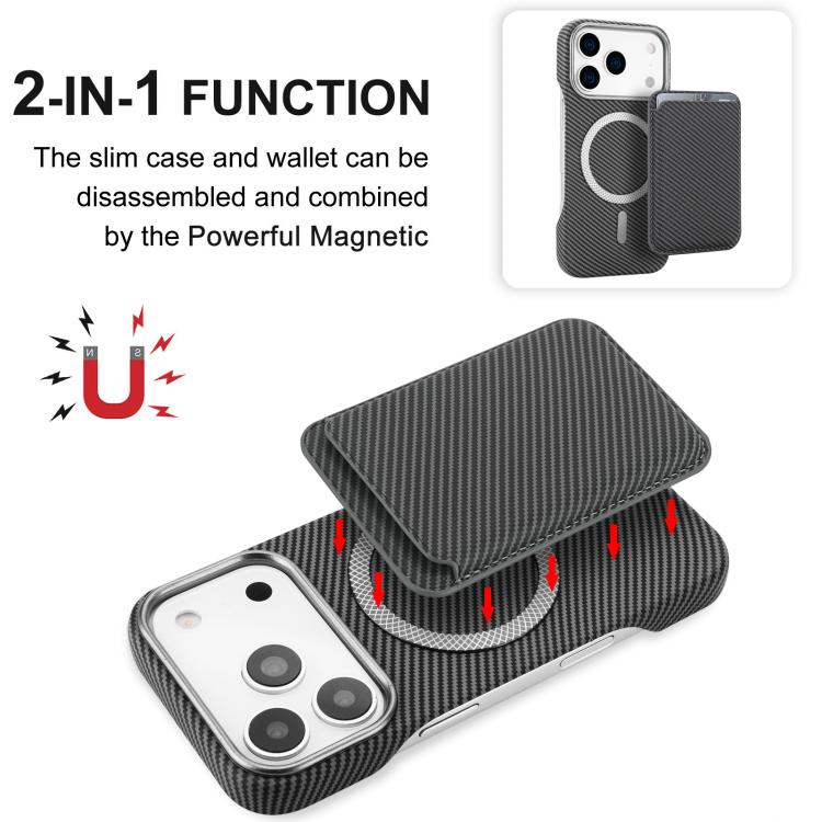 For iPhone 17 Pro Carbon Fiber MagSafe Magnetic Card Holder Phone Case