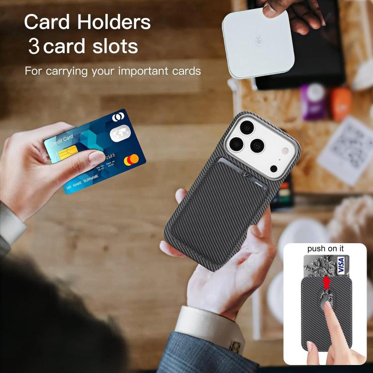 For iPhone 17 Pro Carbon Fiber MagSafe Magnetic Card Holder Phone Case