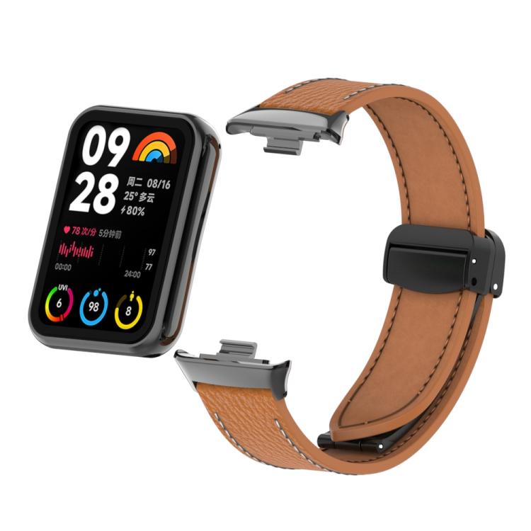 For Xiaomi Band 10 Pro / Redmi Watch 6 / 5 Litchi Texture Magnetic Black Buckle Leather Watch Band