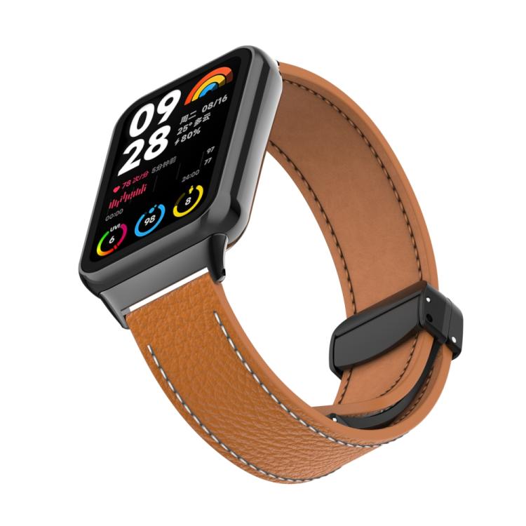 For Xiaomi Band 10 Pro / Redmi Watch 6 / 5 Litchi Texture Magnetic Black Buckle Leather Watch Band