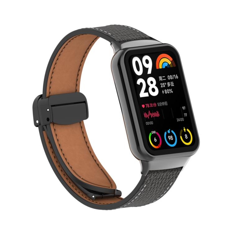 For Xiaomi Band 10 Pro / Redmi Watch 6 / 5 Litchi Texture Magnetic Black Buckle Leather Watch Band