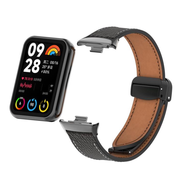 For Xiaomi Band 10 Pro / Redmi Watch 6 / 5 Litchi Texture Magnetic Black Buckle Leather Watch Band