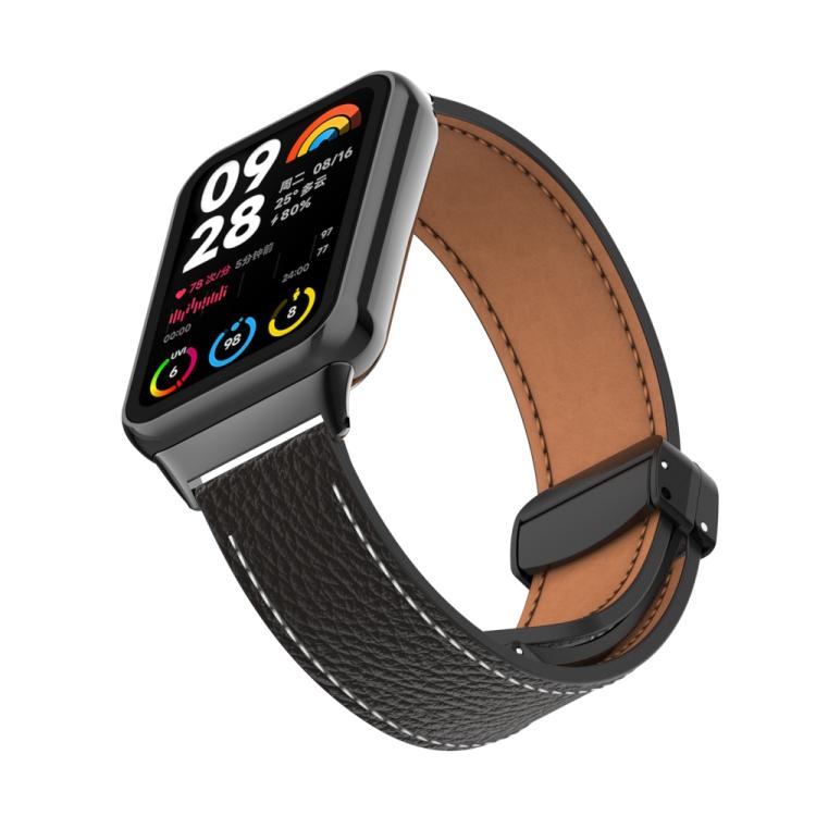 For Xiaomi Band 10 Pro / Redmi Watch 6 / 5 Litchi Texture Magnetic Black Buckle Leather Watch Band