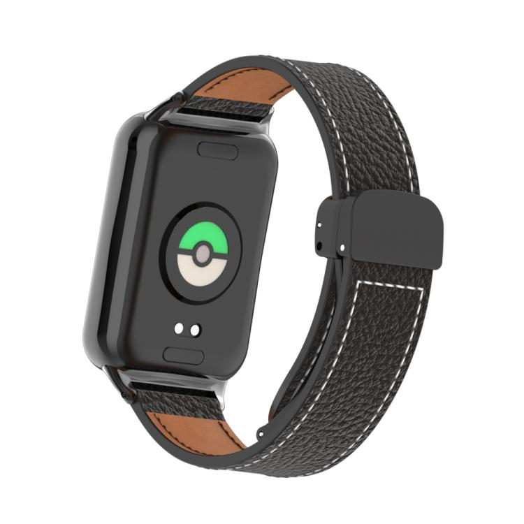 For Xiaomi Band 10 Pro / Redmi Watch 6 / 5 Litchi Texture Magnetic Black Buckle Leather Watch Band